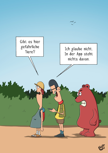 Cartoon: Gefährliche Tiere (medium) by luftzone tagged thomas,luft,cartoon,lustig,tiere,bär,wandern,urlaub,natur,app,smartphone,gefährlich,thomas,luft,cartoon,lustig,tiere,bär,wandern,urlaub,natur,app,smartphone,gefährlich