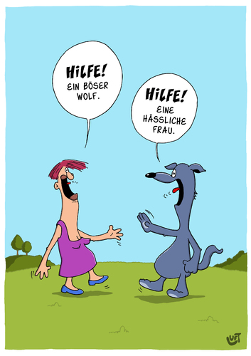 Cartoon: Hilfe! (medium) by luftzone tagged thomas,luft,cartoon,lustig,hilfe,frau,wolf,tiere,hässlich,böse,tierwelt,angst,märchen,thomas,luft,cartoon,lustig,hilfe,frau,wolf,tiere,hässlich,böse,tierwelt,angst,märchen