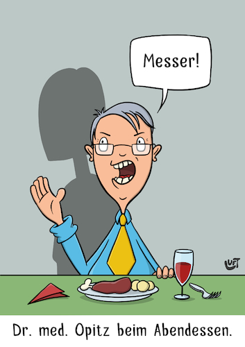 Cartoon: Messer (medium) by luftzone tagged thomas,luft,cartoon,lustig,arzt,chirurg,doktor,essen,messer,arbeit,frau,brille,thomas,luft,cartoon,lustig,arzt,chirurg,doktor,essen,messer,arbeit,frau,brille