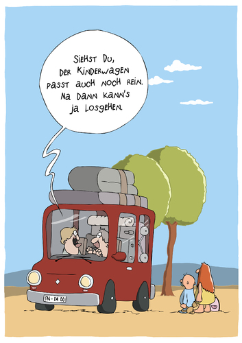 Cartoon: Passt doch (medium) by luftzone tagged spaß,comic,humor,luftzone,luft,thomas,cartoon,cartoonalarm,lustig,freude,lachen,comedy,lacher,brüller,zeichnung,sprechblase,karikatur,auto,pkw,kinderwagen,baby,kind,mann,frau,ehepaar,familie,gepäck,koffer,kinderkarre,karre,wagen,bepackt,gepackt,voll,abfahrt,vergessen,baum,bäume,kinder,schnuller,wolken,nummernschild,dachgepäckträger,familie,gepäck,frau,ehepaar,koffer,kinderwagen