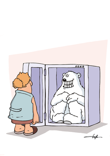 Cartoon: Überraschung (medium) by luftzone tagged kühlschrank,eisbär,überraschung,frau,kalt,kälte,küche,bär,kühlschrank,eisbär,überraschung,frau,kalt,kälte,küche,bär,tier,tiere,klima,wetter,klimawandel,haustier,lebensraum,gefrierfach