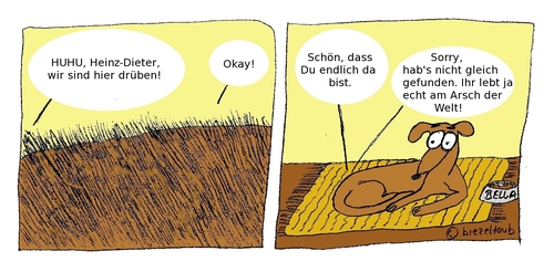 Cartoon: Am Arsch der Welt (medium) by brezeltaub tagged flöhe,hund,verwandtschaft