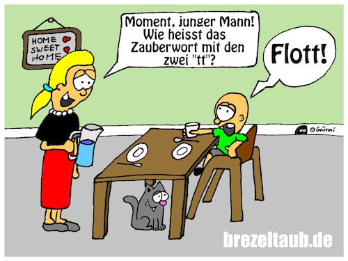 Cartoon: Zauberwort (medium) by brezeltaub tagged zauberwort,bitte,danke,sagen,erziehen,erziehung,kindererziehung,erzieherinnen,erzieher,brezeltaub,kleinkind,kinder,benehmen,kindermanieren,manieren