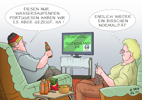 Cartoon: Alte Normalität (medium) by Ago tagged em,2020,deutschland,portugal,spiel,fernseher,fan,ehepaar,spotten,frotzeln,rivalität,sport,länder,europas,patriotismus,normalität,coronakrise,pandemie,bier,chips,übergewicht,neid,ronaldo,cr7,coca,cola,wasser,karikatur,cartoon,tale,agostino,natale,em,europameisterschaft,2020,2021,deutschland,portugal,spiel,sieg,fernseher,fan,ehepaar,spotten,frotzeln,rivalität,sport,länder,europas,patriotismus,normalität,wie,früher,coronakrise,pandemie,bier,chips,übergewicht,neid,rolando,coca,cola,affäre,wasser,caricature,karikatur,cartoon,pressezeichnung,illustration,tale,agostino,natale