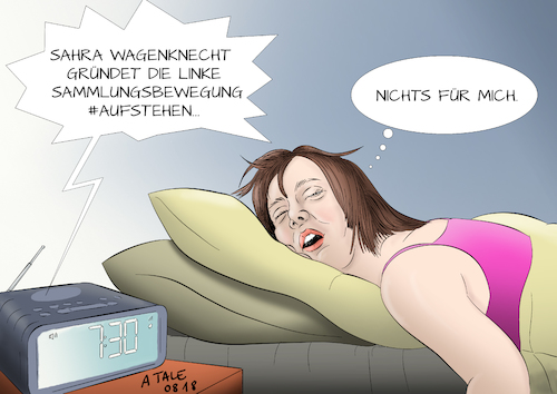 Cartoon: Aufstehen (medium) by Ago tagged linkspartei,fraktionschefin,sahra,wagenknecht,gründung,sammlungsbewegung,aufstehen,webseite,online,linke,außerparlamentarische,bewegung,mehrheit,politik,unzufriedenheit,verdrossenheit,kritik,selbstschädigend,konkurrenz,spd,frau,bett,wecker,müde,karikatur,cartoon,pressezeichnung,illustration,tale,agostino,natale,linkspartei,fraktionschefin,sahra,wagenknecht,gründung,sammlungsbewegung,aufstehen,webseite,online,linke,außerparlamentarische,bewegung,mehrheit,politik,unzufriedenheit,verdrossenheit,kritik,selbstschädigend,konkurrenz,spd,frau,bett,wecker,müde,karikatur,cartoon,pressezeichnung,illustration,tale,agostino,natale