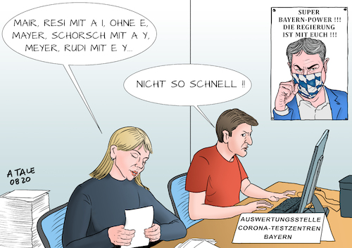 Cartoon: Bayern-Power (medium) by Ago tagged corona,virus,tests,bayern,testzentren,panne,behörden,gesundheitsbehörden,landesregierung,regierung,csu,markus,söder,markige,worte,versprechungen,schlechte,vorbereitung,verzug,verspätete,übermittlung,daten,positive,ergebnisse,ungewissheit,mangelnde,information,covid,neunzehn,steigende,infektionszahlen,reiserückkehrer,grenzen,politik,caricature,karikatur,cartoon,pressezeichnung,illustration,tale,agostino,natale,corona,virus,tests,bayern,testzentren,panne,behörden,gesundheitsbehörden,landesregierung,regierung,csu,markus,söder,markige,worte,versprechungen,schlechte,vorbereitung,verzug,verspätete,übermittlung,daten,positive,ergebnisse,ungewissheit,mangelnde,information,covid,neunzehn,steigende,infektionszahlen,reiserückkehrer,grenzen,politik,caricature,karikatur,cartoon,pressezeichnung,illustration,tale,agostino,natale