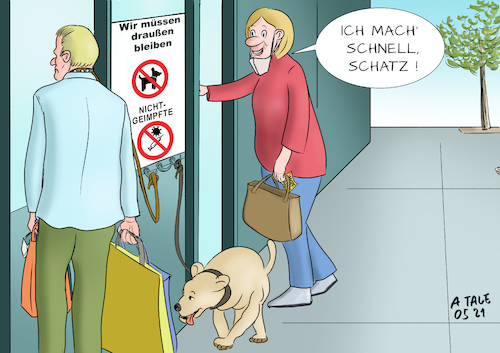 Cartoon: Draußen bleiben (medium) by Ago tagged corona,virus,covid,pandemie,impfung,geimpfte,debatte,umgang,privilegien,impfneid,gleichstellung,genesene,negativ,getestete,einzelhandel,geschäfte,zugang,normalisierung,hund,leine,paar,politik,caricature,karikatur,cartoon,pressezeichnung,illustration,tale,agostino,natale,corona,virus,covid,pandemie,impfung,geimpfte,debatte,umgang,privilegien,impfneid,gleichstellung,genesene,negativ,getestete,einzelhandel,geschäfte,zugang,normalisierung,hund,leine,paar,politik,caricature,karikatur,cartoon,pressezeichnung,illustration,tale,agostino,natale