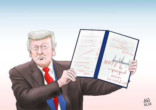 Cartoon: Durchgefallen (medium) by Ago tagged usa,washington,präsident,donald,trump,oberster,gerichtshof,supreme,court,urteil,entscheidung,executive,order,dekrete,zollpolitik,unrecht,missachtung,kongress,zustimmung,wegfall,einnahmen,druckmittel,verbündete,zollkrieg,imperialismus,populist,autokrat,durchgefallen,note,sechs,fehler,korrekturen,rotstift,wirtschaft,politik,caricature,karikatur,cartoon,pressezeichnung,illustration,ago,agostino,natale,usa,washington,präsident,donald,trump,oberster,gerichtshof,supreme,court,urteil,entscheidung,executive,order,dekrete,zollpolitik,unrecht,missachtung,kongress,zustimmung,wegfall,einnahmen,druckmittel,verbündete,zollkrieg,imperialismus,populist,autokrat,durchgefallen,note,sechs,fehler,korrekturen,rotstift,wirtschaft,politik,caricature,karikatur,cartoon,pressezeichnung,illustration,ago,agostino,natale