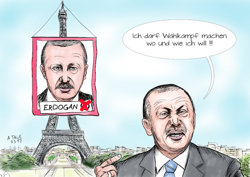 Cartoon: Erdogans Wahlkrampf (medium) by Ago tagged spannungen,verhaeltnis,beziehung,deutschland,holland,niederlande,tuerkei,wahlkampfauftritt,minister,absagen,rotterdam,eskalation,praesident,erdogan,praesidialsystem,abbau,demokratie,menschenrechte,meinungsfreiheit,pressefreiheit,sicherheit,verstimmung,verschlechterung,ton,schaerfe,nazi,vergleiche,souveraenitaet,wahlkampf,ausland,eu,eiffelturm,wahlplakat,politik,karikatur,cartoon,illustration,tale,agostino,natale,spannungen,verhaeltnis,beziehung,deutschland,holland,niederlande,tuerkei,wahlkampfauftritt,minister,absagen,rotterdam,eskalation,praesident,erdogan,praesidialsystem,abbau,demokratie,menschenrechte,meinungsfreiheit,pressefreiheit,sicherheit,verstimmung,verschlechterung,ton,schaerfe,nazi,vergleiche,souveraenitaet,wahlkampf,ausland,eu,eiffelturm,wahlplakat,politik,karikatur,cartoon,illustration,tale,agostino,natale