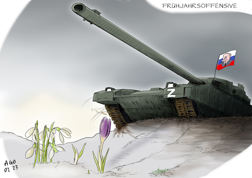 Cartoon: Frühjahrsoffensive (medium) by Ago tagged russland,präsident,wladimir,putin,ukraine,krise,angriffskrieg,annektierung,kriegsgebiete,mobilmachung,frühjahr,offensive,wetter,fortführung,konfrontation,opfer,natur,erwachen,erblühen,erneuerung,schneeglöckchen,krokus,panzer,flagge,politik,caricature,karikatur,cartoon,pressezeichnung,illustration,ago,agostino,natale,russland,präsident,wladimir,putin,ukraine,krise,angriffskrieg,annektierung,kriegsgebiete,mobilmachung,frühjahr,offensive,wetter,fortführung,konfrontation,opfer,natur,erwachen,erblühen,erneuerung,schneeglöckchen,krokus,panzer,flagge,politik,caricature,karikatur,cartoon,pressezeichnung,illustration,ago,agostino,natale