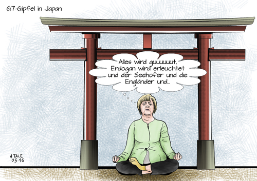 Cartoon: G7-Gipfel in Japan (medium) by Ago tagged g7,gipfel,2016,japan,ise,shima,treffen,regierungschef,usa,kanada,deutschland,england,italien,frankreich,angela,merkel,obama,abe,hollande,renzi,cameron,trudeau,zahlreiche,probleme,themen,krisenherde,türkei,erdogan,syrien,bürgerkrieg,putin,ukraine,flüchtlingskrise,asyldebatte,integration,seehofer,kritik,brexit,ttip,eu,euro,schuldenkrise,weltwirtschaft,shinto,schrein,sonnengöttin,beten,meditation,politik,cartoon,karikatur,tale,g7,gipfel,2016,japan,ise,shima,treffen,regierungschef,usa,kanada,deutschland,england,italien,frankreich,angela,merkel,obama,abe,hollande,renzi,cameron,trudeau,zahlreiche,probleme,themen,krisenherde,türkei,erdogan,syrien,bürgerkrieg,putin,ukraine,flüchtlingskrise,asyldebatte,integration,seehofer,kritik,brexit,ttip,eu,euro,schuldenkrise,weltwirtschaft,shinto,schrein,sonnengöttin,beten,meditation,politik,cartoon,karikatur,tale