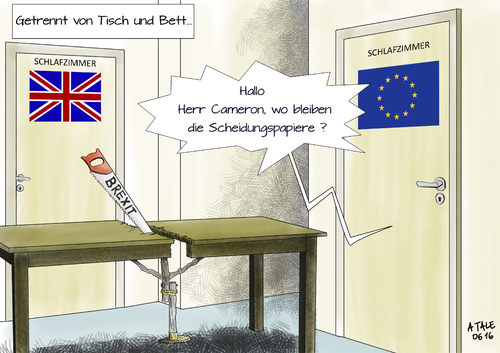 Cartoon: Getrennt von Tisch und Bett (medium) by Ago tagged brexit,austritt,eu,referendum,abstimmung,england,grossbritannien,großbritannien,ergebnis,juni,2016,gegen,europa,abschied,umsetzung,verhandlungen,prozedur,austrittsantrag,scheidung,eile,schnell,getrennt,tisch,bett,james,cameron,politik,karikatur,cartoon,illustration,tale,brexit,austritt,eu,referendum,abstimmung,england,grossbritannien,großbritannien,ergebnis,juni,2016,gegen,europa,abschied,umsetzung,verhandlungen,prozedur,austrittsantrag,scheidung,eile,schnell,getrennt,tisch,bett,james,cameron,politik,karikatur,cartoon,illustration,tale