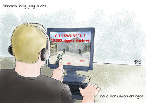 Cartoon: Männlich ledig jung sucht (medium) by Ago tagged anerken,hemmschwelle,verrohung,shooter,ego,aggressiv,mobbing,schule,störung,psychologie,probleme,psyche,videospiele,männlich,jugendliche,teenager,verletzte,tote,munich,moosach,einkaufszentrum,oez,münchen,pistolen,waffen,schießerei,amoklauf,amok,amok,amoklauf,schießerei,waffen,pistolen,münchen,oez,einkaufszentrum,moosach,munich,tote,verletzte,teenager,jugendliche,männlich,videospiele,psyche,probleme,psychologie,störung,schule,mobbing,agressionen,agressiv,ego,shooter,verrohung,hemmschwelle,anerkennung,soziopath,gesellschaft,facebook,soziale,netwerke,freunde,liberalitas,bavarica,weltoffen,tolerant,leben,und,lassen,cartoon,karikatur,illustration,tale