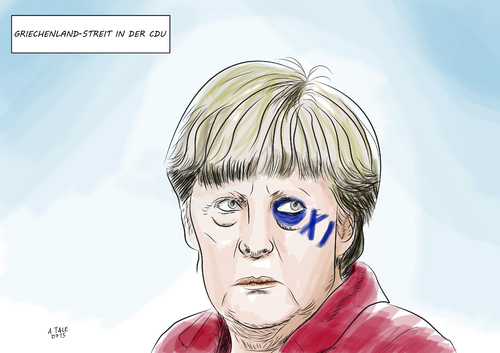 Cartoon: Merkel blaues Auge (medium) by Ago tagged abweichler,unionsabgeordnete,finanzminister,schaeuble,grexit,schulden,schuldenkrise,hilfspaket,drittes,griechenland,bundestag,abstimmung,cdu,parteichefin,regierung,bundeskanzlerin,merkel,angela,cartoon,karikatur,politik,auge,blaues,verweigert,gefolgschaft,oxi,nein,gegenstimmen,angela,merkel,bundeskanzlerin,regierung,parteichefin,cdu,abstimmung,bundestag,griechenland,drittes,hilfspaket,schuldenkrise,schulden,grexit,schaeuble,finanzminister,unionsabgeordnete,abweichler,gegenstimmen,nein,oxi,gefolgschaft,verweigert,blaues,auge,politik,karikatur,cartoon