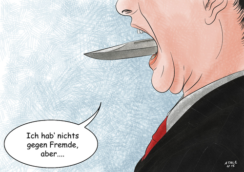 Cartoon: Messer statt Argumente (medium) by Ago tagged karikatur,cartoon,politik,hetze,oberbürgermeistewahl,terrorismus,messer,asylsuchende,flüchtlingskrise,fremdenhass,attentat,köln,kandidatin,ob,reker,henriette,rekel,köln,attentat,fremdenhass,flüchtlingskrise,messer,terrorismus,bürgermeistewahl,karikatur