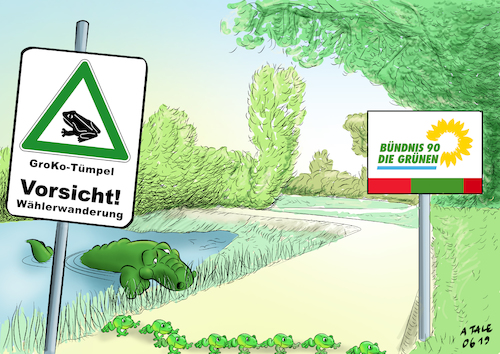 Cartoon: Road to Rot Rot Grün ? (medium) by Ago tagged die,grünen,starke,stimmengewinne,wählerwanderung,groko,regierung,cdu,csu,spd,volksparteien,niedergang,europawahl,bremen,massive,verluste,neue,bündnisse,rot,grün,linke,zukunftsthemen,geringe,akzeptanz,jugend,umweltschutz,klimapolitik,krötenwanderung,politik,karikatur,cartoon,pressezeichnung,illustration,tale,agostino,natale,die,grünen,starke,stimmengewinne,wählerwanderung,groko,regierung,cdu,csu,spd,volksparteien,niedergang,europawahl,bremen,massive,verluste,neue,bündnisse,rot,grün,linke,zukunftsthemen,geringe,akzeptanz,jugend,umweltschutz,klimapolitik,krötenwanderung,politik,karikatur,cartoon,pressezeichnung,illustration,tale,agostino,natale