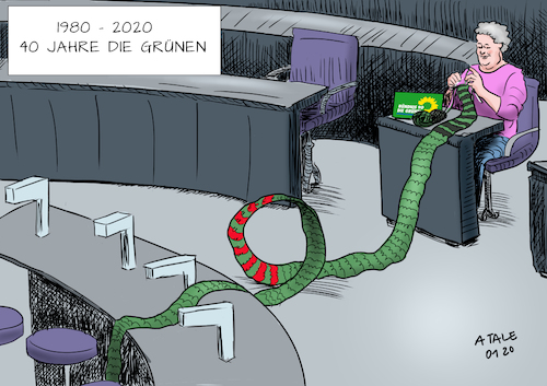 Cartoon: Schwerter zu Stricknadeln (medium) by Ago tagged bündnis,90,die,grünen,partei,geburtstag,vierzig,ehemalige,protestpartei,apo,gegen,establishment,umwelt,klima,engagiert,ideologisch,wandlung,reife,regierungsverantwortung,richtung,volkspartei,spd,überflügelt,stricken,politik,karikatur,cartoon,pressezeichnung,illustration,tale,agostino,natale,bündnis,90,die,grünen,partei,geburtstag,vierzig,ehemalige,protestpartei,apo,gegen,establishment,umwelt,klima,engagiert,ideologisch,wandlung,reife,regierungsverantwortung,richtung,volkspartei,spd,überflügelt,stricken,politik,karikatur,cartoon,pressezeichnung,illustration,tale,agostino,natale