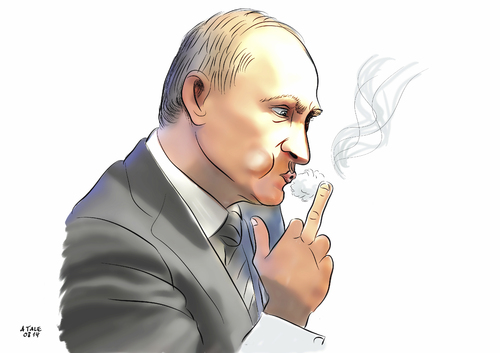 Cartoon: Smoking gun (medium) by Ago tagged wladimir,putin,ukraine,russland,konfrontation,militärkonvoi,hilfslieferung,hinhaltetaktik,wahrheit,beweise,flugzeugabschuss,konflikt,ostukraine,abspaltung,chaos,bürgerkrieg,eu,nato,westen,osten,politik,karikatur,mittelfinger,stinkefinger,wladimir,putin,ukraine,russland,konfrontation,militärkonvoi,hilfslieferung,hinhaltetaktik,wahrheit,beweise,flugzeugabschuss,konflikt,ostukraine,abspaltung,chaos,bürgerkrieg,eu,nato,westen,osten,politik,karikatur,mittelfinger,stinkefinger