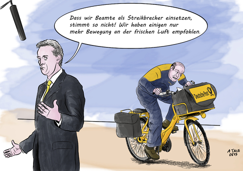 Cartoon: Streikbrecher (medium) by Ago tagged deutsche,post,streik,verdi,beamte,streikbrecher,verfassungswidrig,tricks,ausstand,tarifverhandlungen,wirtschaft,gewerkschaft,politik,cartoon,karikatur,deutsche,post,streik,verdi,beamte,streikbrecher,verfassungswidrig,tricks,ausstand,tarifverhandlungen,wirtschaft,gewerkschaft,politik,cartoon,karikatur