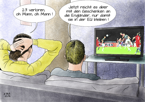 Cartoon: Testspiel gegen England (medium) by Ago tagged karik,politik,gespraech,paar,fernseher,sofa,anders,extrawurst,rueckschritt,volksabstimmung,europa,austritt,sonderstatus,vereinbarung,deal,brexit,grossbritannien,entgegenkommen,zu,geschenke,verloren,niederlage,england,deutschland,2016,em,testspiel,fussball,fussball,testspiel,em,2016,deutschland,england,niederlage,verloren,geschenke,zu,entgegenkommen,grossbritannien,brexit,deal,vereinbarung,sonderstatus,austritt,europa,volksabstimmung,rueckschritt,extrawurst,anders,sofa,fernseher,paar,gespraech,politik,karikatur,cartoon