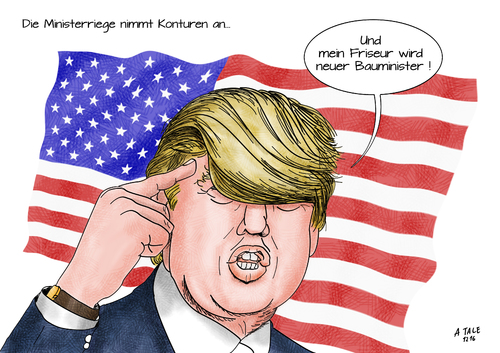 Cartoon: Trumps Kabinettbildung (medium) by Ago tagged donald,trump,usa,vereinigte,staaten,amerika,us,praesident,kabinett,kabinettsbildung,minister,regierung,auswahl,vertraute,vorstellung,wahl,praesidentschaftswahl,2016,sieger,republikaner,demagoge,populist,polarisierer,vereinfacher,parolen,xenophobie,fremdenhass,land,gespalten,welt,weltall,frisur,sorge,politik,karikatur,cartoon,illustration,tale,donald,trump,usa,vereinigte,staaten,amerika,us,praesident,kabinett,kabinettsbildung,minister,regierung,auswahl,vertraute,vorstellung,wahl,praesidentschaftswahl,2016,sieger,republikaner,demagoge,populist,polarisierer,vereinfacher,parolen,xenophobie,fremdenhass,land,gespalten,welt,weltall,frisur,sorge,politik,karikatur,cartoon,illustration,tale