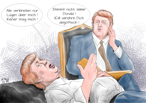 Cartoon: Wahre Liebe (medium) by Ago tagged donald,trump,narzismus,usa,praesident,egomane,selbstverliebt,narzist,beratungsresistent,eigensinnig,uneinsichtig,extrem,gefahr,diplomatie,vereinigte,staaten,amerika,demokratie,vernunft,aufklaerung,republikaner,demagoge,populist,polarisierer,vereinfacher,parolen,xenophobie,fremdenhass,land,gespalten,sorge,ruepel,polemisch,vulgaer,psychiater,psychologie,therapie,couch,sofa,politik,karikatur,cartoon,illustration,tale,agostino,natale,donald,trump,narzismus,usa,praesident,egomane,selbstverliebt,narzist,beratungsresistent,eigensinnig,uneinsichtig,extrem,gefahr,diplomatie,vereinigte,staaten,amerika,demokratie,vernunft,aufklaerung,republikaner,demagoge,populist,polarisierer,vereinfacher,parolen,xenophobie,fremdenhass,land,gespalten,sorge,ruepel,polemisch,vulgaer,psychiater,psychologie,therapie,couch,sofa,politik,karikatur,cartoon,illustration,tale,agostino,natale