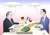 Cartoon: Joint venture (small) by Ago tagged deutschland,frankreich,verteidigungsminister,pistorius,lecornu,treffen,absichtserklaerung,kooperation,gemeinschaftsprojekt,kampfpanzersystem,mgcs,aufgabenverteilung,paritaetisch,ruestungsindustrie,konkurrenten,nationale,interessen,nato,verteidigung,buendnis,eu,wirtschaft,politik,caricature,karikatur,cartoon,pressezeichnung,illustration,ago,agostino,natale