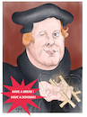 Cartoon: Lutherjahr 2017 (small) by Ago tagged martin,luther,wittenberg,eroeffnung,weltausstellung,reformation,20,mai,tore,der,freiheit,lutherjahr,2017,500,jahre,thesenanschlag,1517,95,thesen,kirche,christentum,katholisch,evangelisch,spaltung,schisma,kirchentrennung,zerwuerfnis,glaubenskriege,religion,symbol,kreuz,brechen,anspielung,werbung,schokoriegel,portraet,karikatur,cartoon,illustration,tale,agostino,natale