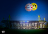 Cartoon: Sonnenfinsternis in Dortmund (small) by Ago tagged fußball,bundesliga,titelkampf,vereine,rivalen,fc,bayern,münchen,borussia,dortmund,foto,finish,dusel,nervenflattern,last,minute,entscheidung,enttäuschung,trauer,sonnenfinsternis,stadion,logos,digital,art,collage,karikatur,cartoon,pressezeichnung,illustration,ago,agostino,natale