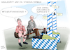 Cartoon: Wahlkampf in Bayern (small) by Ago tagged landtagswahl,bayern,ministerpräsident,markus,söder,csu,rede,parteitag,wiederwahl,parteichef,vize,freie,wähler,hubert,hubsi,aiwanger,wahlkampf,überbieten,scharfe,töne,parolen,agitation,migration,flüchtlingspolitik,populismus,regierung,berlin,ampel,politik,karikatur,cartoon,pressezeichnung,illustration,ago,agostino,natale