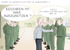 Cartoon: Woke Wehrpflicht (small) by Ago tagged wehrdienst,wiedereinführung,bundeswehr,berufssoldaten,deutschland,forderungen,debatte,verteidigungsminister,pistorius,wahlkampf,csu,söder,interview,konflikte,kriege,wehrhaftigkeit,verteidigungsfall,kritik,generation,lebensqualität,arbeit,zweitrangig,work,life,balance,wokeness,zeitgeist,drill,disziplin,szene,film,full,metal,jacket,politik,caricature,karikatur,cartoon,pressezeichnung,illustration,ago,agostino,natale