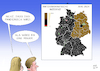 Cartoon: Zweigeteilt (small) by Ago tagged europäische,union,eu,parlament,wahl,2024,wahlergebnis,deutschland,zweiteilung,spaltung,westen,traditionelle,parteien,cdu,spd,grüne,osten,ehemalige,ddr,afd,stärkste,partei,rechtsruck,gewinne,populisten,extremismus,fremdenfeindlichkeit,demokratie,toleranz,liberalismus,schautafel,wahlsieger,bezirke,politik,caricature,karikatur,cartoon,pressezeichnung,illustration,ago,agostino,natale
