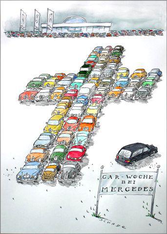 Cartoon: Car-Woche bei Mercedes (medium) by Rainer Schade tagged autos,cars,mercedes,daimler,chrysler,religion,kirche,church