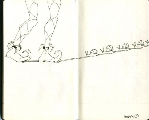 Cartoon: Tightrope (medium) by freekhand tagged tightrope,snails,arlecchino