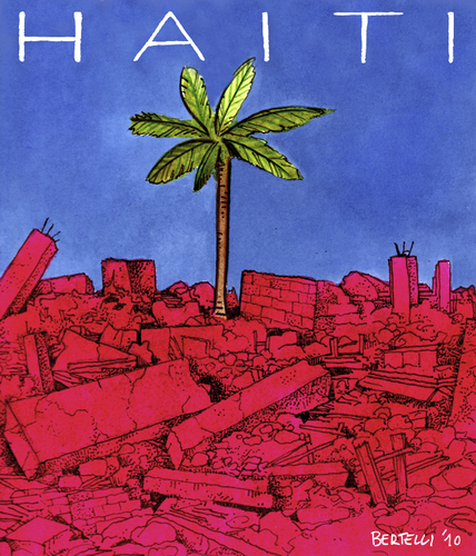 Cartoon: HAITI (medium) by matteo bertelli tagged haiti,flag,earthquake