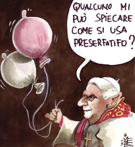 Cartoon: preserfatifen (medium) by matteo bertelli tagged pope,ratzinger,condoms,cartoon,illustration,illustrationen,cartoons,papst,benedikt,ratzinger,kondome,kondom,präservativ,afrika,afrikareise,hiv,aids,krankheit,prävention,gesundheit,virus,tod,sterben,sex,geschlechtsvekehr,verhütung,verhütungsmittel,schutz,sicherheit,religion,glaube,kirche,vatikan,gummi