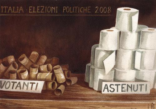 Cartoon: the ballot (medium) by matteo bertelli tagged italy,election,2008,,illustration,italien,wahlen,2008,toilettenpapier,klopapier,papier,wähler,wahlbeteiligung,abstinenzler,rolle,beteiligung
