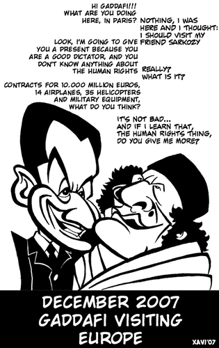 Cartoon: A friend of Sarkozy (medium) by Xavi dibuixant tagged france,libya,libia,shame,europe,sarkozy,gaddafi