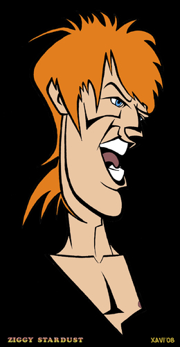 Cartoon: David Bowie - Ziggy Stardust (medium) by Xavi dibuixant tagged rock,glam,music,bowie,david,david,bowie,glam,rock,musiker,musik,einflussreich,pop,usa,sänger,star,portrait,gesicht,mann