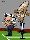 Cartoon: FC Barcelona- Real Madrid (small) by Xavi dibuixant tagged fcb fc barcelona real madrid jose mourinho pep guardiola caricatura caricature cartoon spain football futbol liga