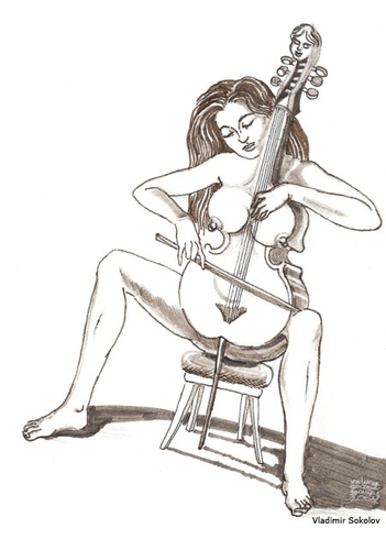 Cartoon: Playing With Yourself (medium) by viconart tagged music,woman,naked,sexy,violonchello,cartoon,viconart