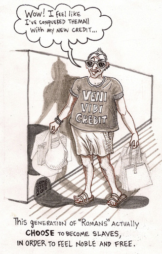 Cartoon: Veni Vidi Credit (medium) by viconart tagged consumer,shopping,viconart,cartoon