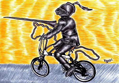 Cartoon: Knight with Bicycle (medium) by Recep ÖZCAN tagged knight,bicycle
