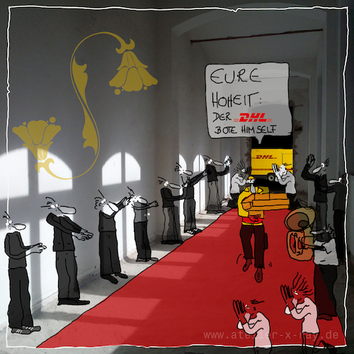 Cartoon: DHL Eure Hoheit (medium) by kika tagged dhl,bote,post,paketzusteller,servicewüste,deutschland,roter,teppich