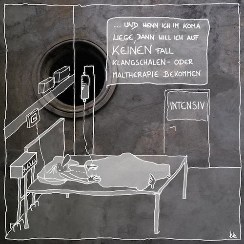 Cartoon: Koma (medium) by kika tagged koma,wachkoma,intensivstation,its,klangschalen,maltherapie,tot,krankenhaus