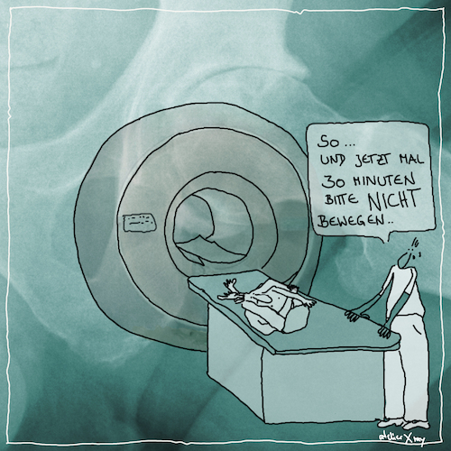 Cartoon: und jetzt mal bitte nicht bewege (medium) by kika tagged röntgen,mrt,ct,diagnostik,krankenhaus,praxis,mtra