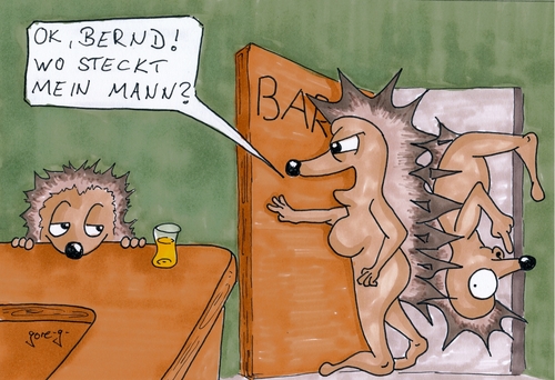 Cartoon: Eheliche Pflichten (medium) by gore-g tagged igel,ehe,kneipe,bier,streit,durst,verstecken,suchen