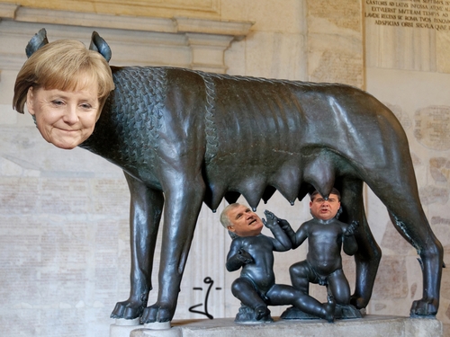 Cartoon: Grosse Koalition (medium) by gore-g tagged grosse,koalition,merkel,seehofer,gabriel,wölfin,säugen,koalitionsvertrag