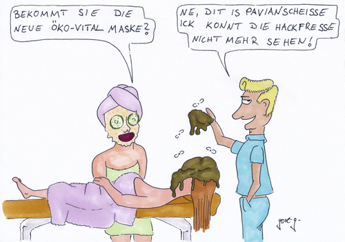 Cartoon: Schönheitskur (medium) by gore-g tagged kosmetik,peeling,gesichtsmaske,schönheitskur,spa