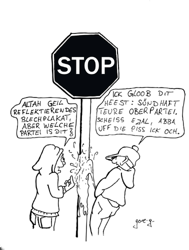 Cartoon: Wahlkampf und Berliner Jugend (medium) by gore-g tagged wahlkampf,berlin,jugend,bildung,parteien,wahl,pinkeln,stoppschild,politik